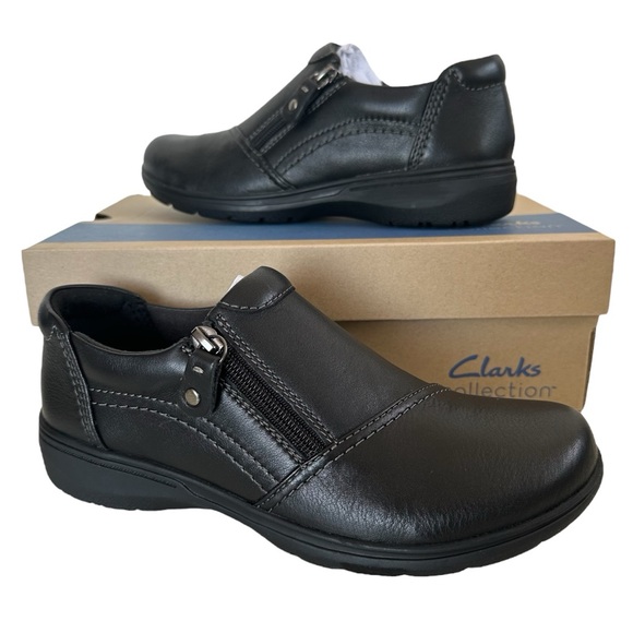 NEW Clarks Carleigh Ray Leather Oxford Closed Toe Comfort Shoes Black Size 7.5 - Picture 1 of 10